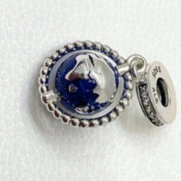 Authentic Pandora Charm Silver Blue Spinning Globe - Picture 2 of 5